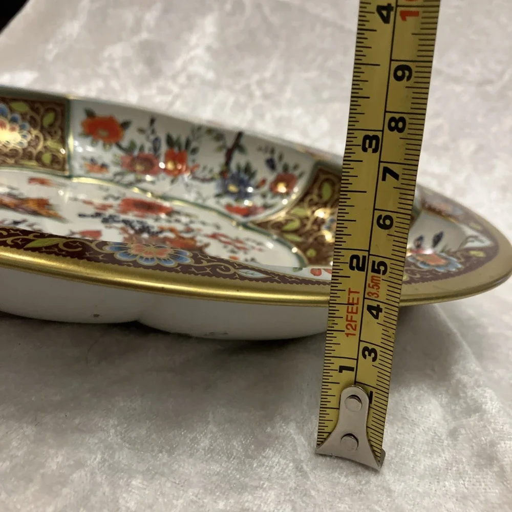 Daher Decorated Ware Tin Bowl Large Oval 13” Gold Floral Scenic 1971 England VTG